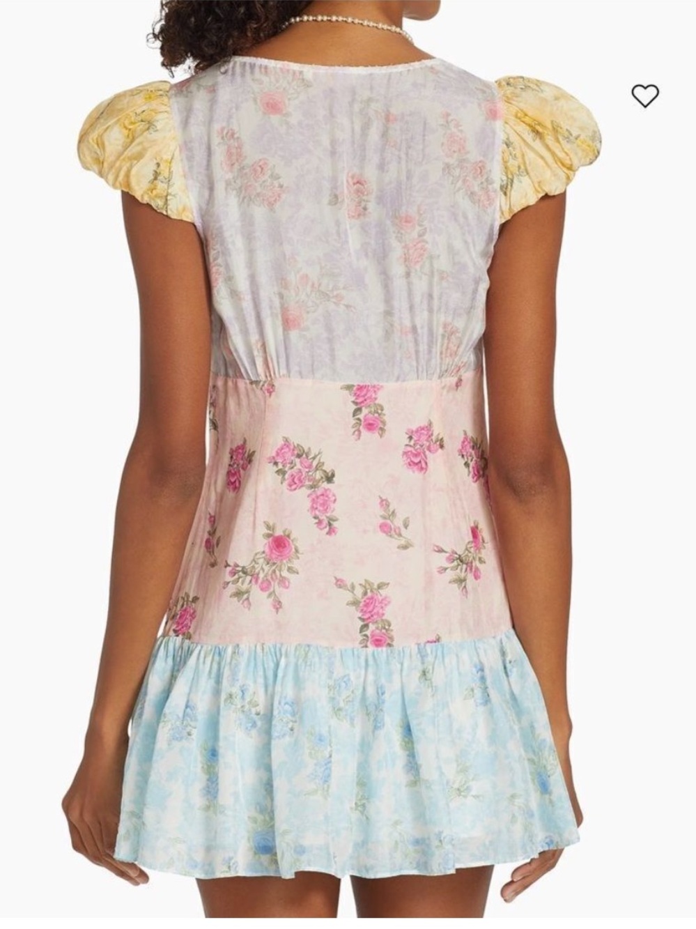 LOVESHACKFANCY Russ Silk Floral Print Mini Dress. Pink, Blue and Yellow print. - Picture 6 of 16